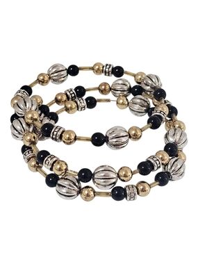 Wrap Bracelet Beaded Gold Black Silver